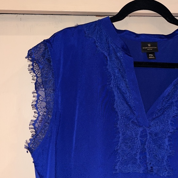 Worthington petite ladies sleeveless cobalt blue top size PXL - Picture 3 of 7